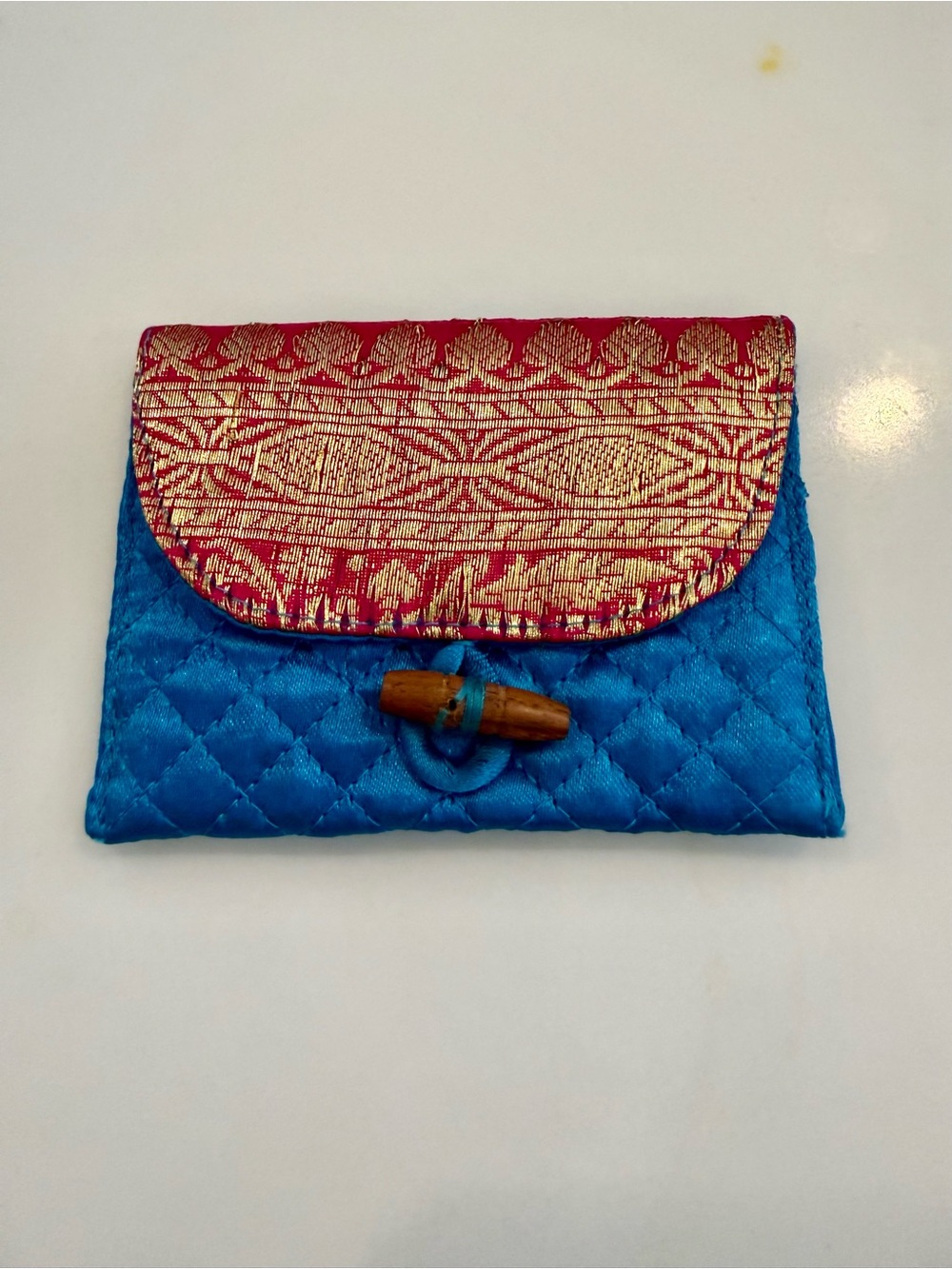 Blue and Gold Quilted Thai Silk coin purse